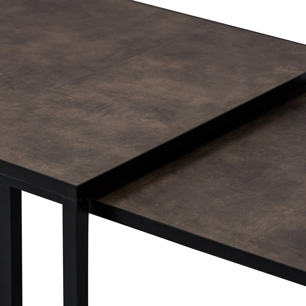 Salontafelset 'Lisa' 65 en 50cm, kleur zwart / lederlook bruin