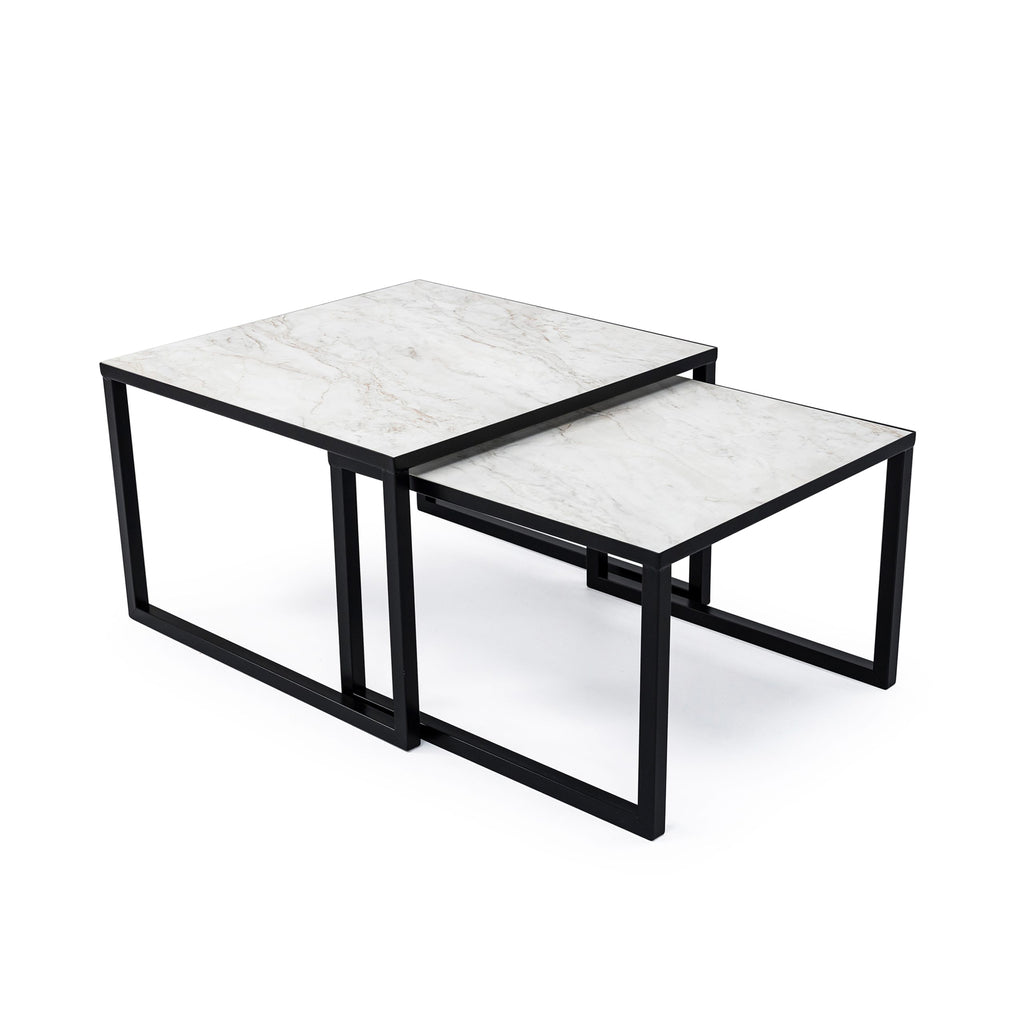 Salontafelset 'Lisa' 65 en 50cm, kleur zwart / wit marmer