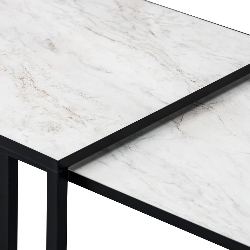 Salontafelset 'Lisa' 65 en 50cm, kleur zwart / wit marmer
