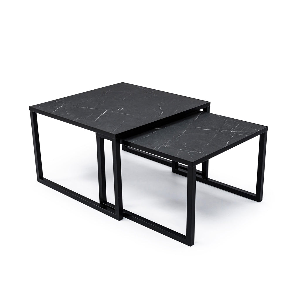 Salontafelset 'Lisa' 65 en 50cm, kleur zwart / zwart marmer