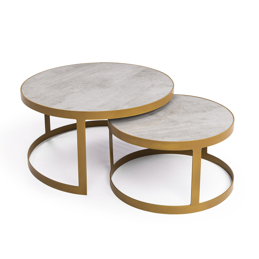 Salontafelset 'Saar' rond 80 en 60cm, kleur goud / beton