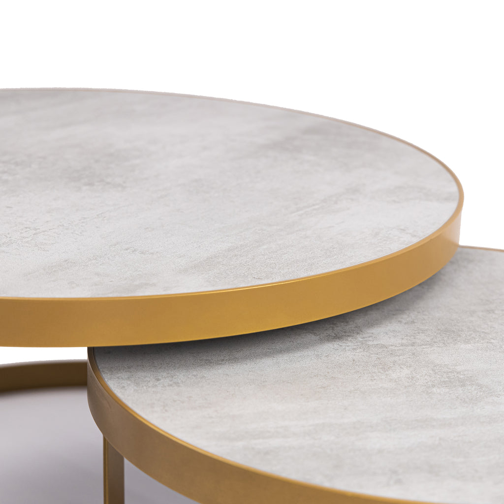 Salontafelset 'Saar' rond 80 en 60cm, kleur goud / beton