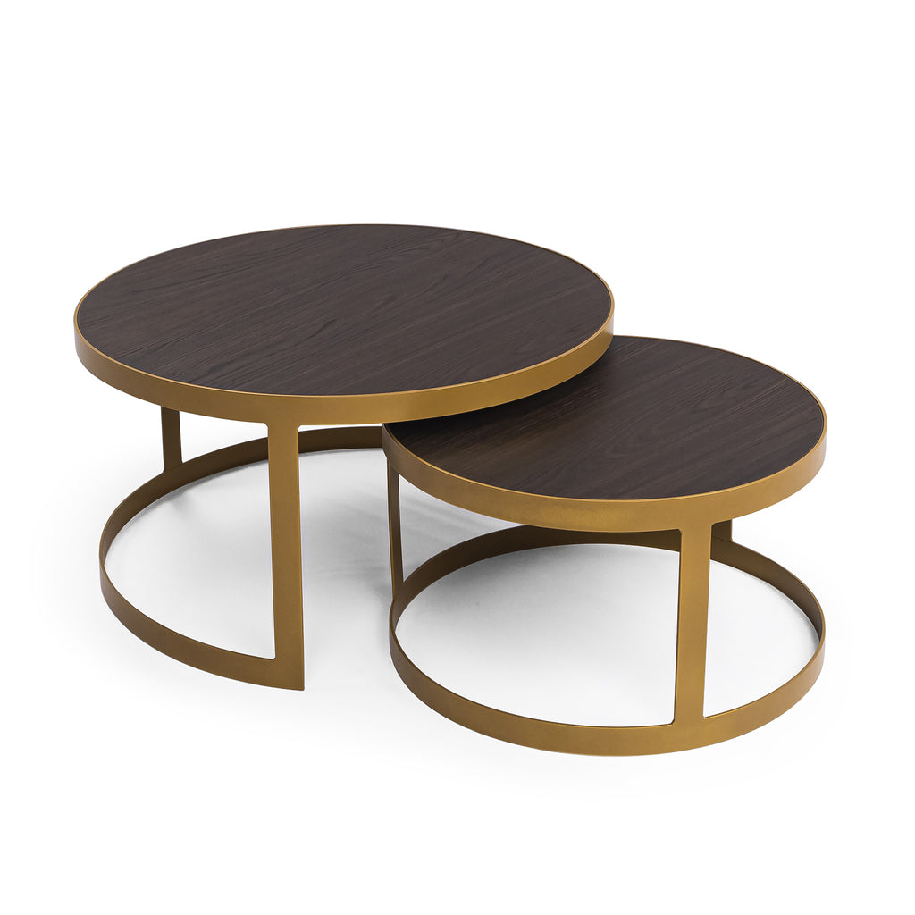 Salontafelset 'Saar' rond 80 en 60cm, kleur goud / bruin hout