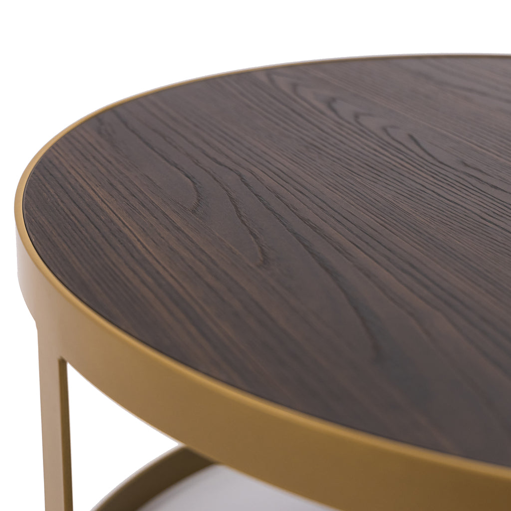 Salontafelset 'Saar' rond 80 en 60cm, kleur goud / bruin hout