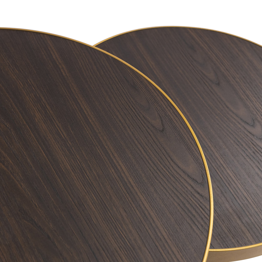 Salontafelset 'Saar' rond 80 en 60cm, kleur goud / bruin hout