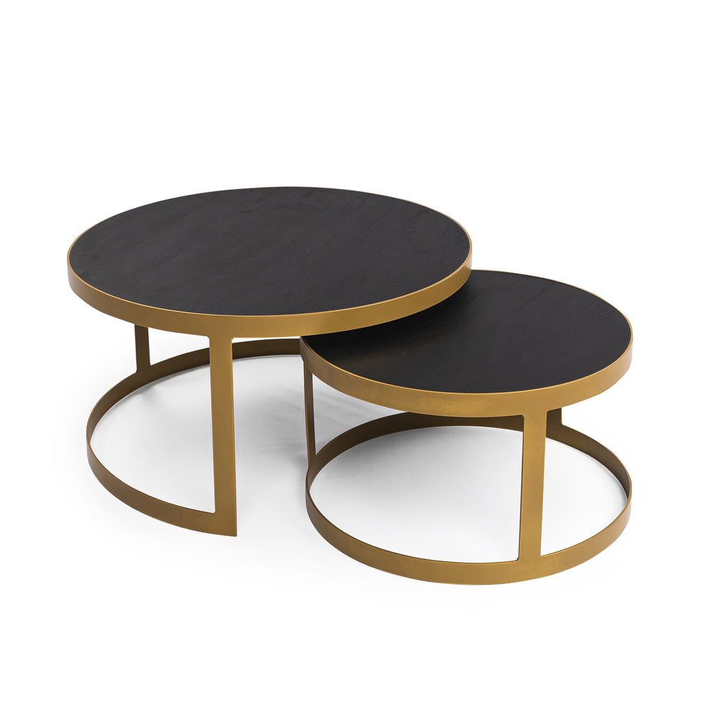 Salontafelset 'Saar' rond 80 en 60cm, kleur goud / zwart eiken