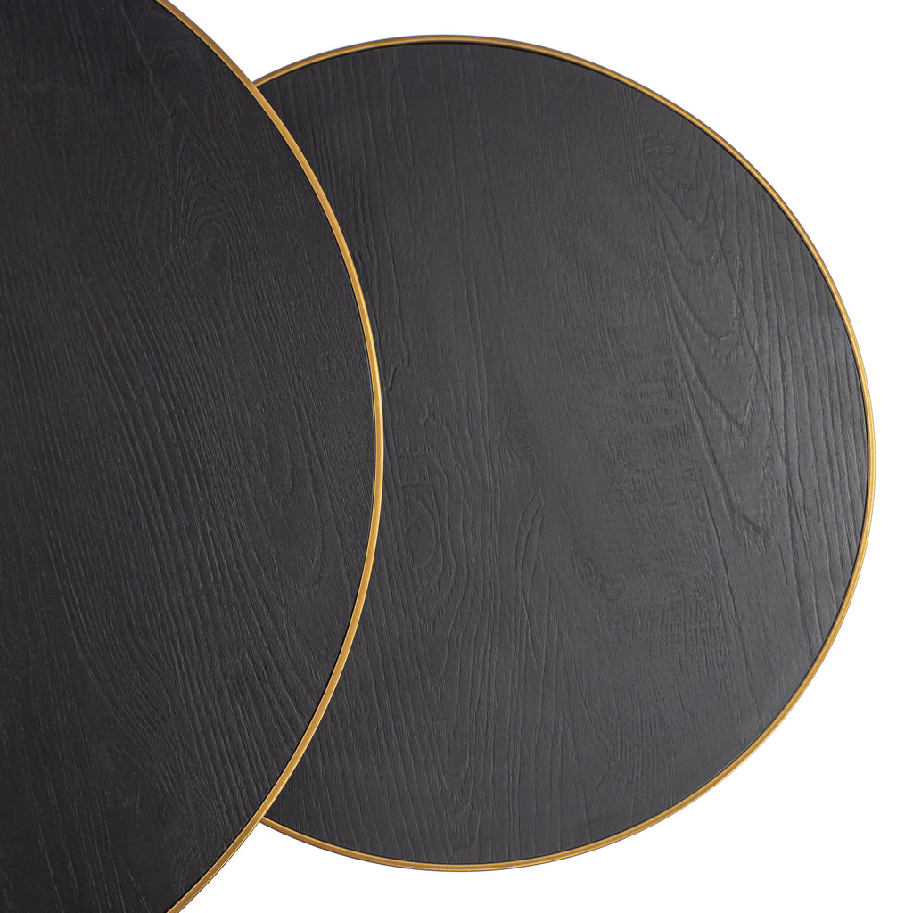 Salontafelset 'Saar' rond 80 en 60cm, kleur goud / zwart eiken