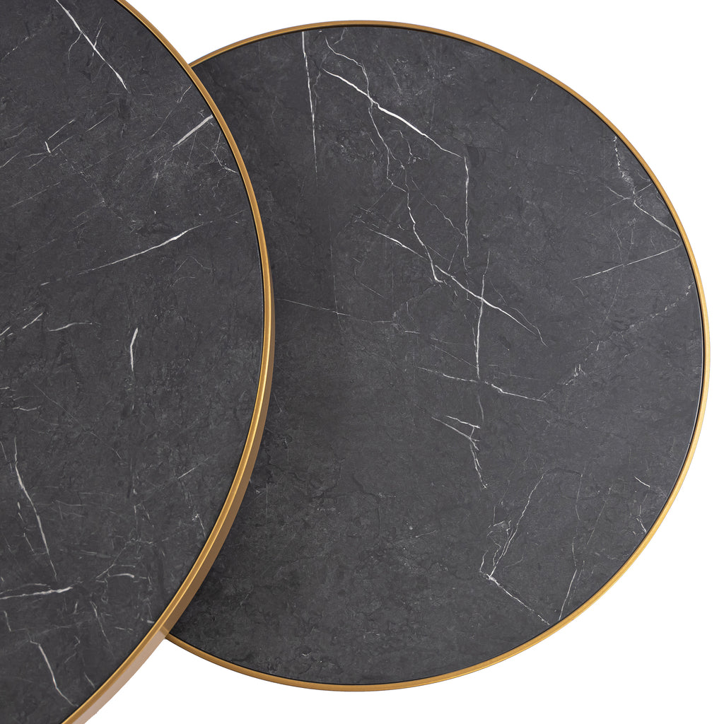 Salontafelset 'Saar' rond 80 en 60cm, kleur goud / zwart marmer