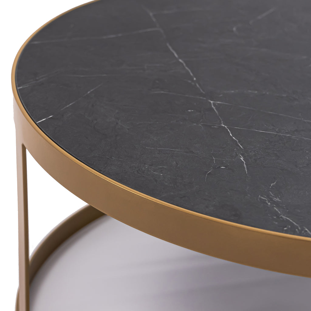 Salontafelset 'Saar' rond 80 en 60cm, kleur goud / zwart marmer