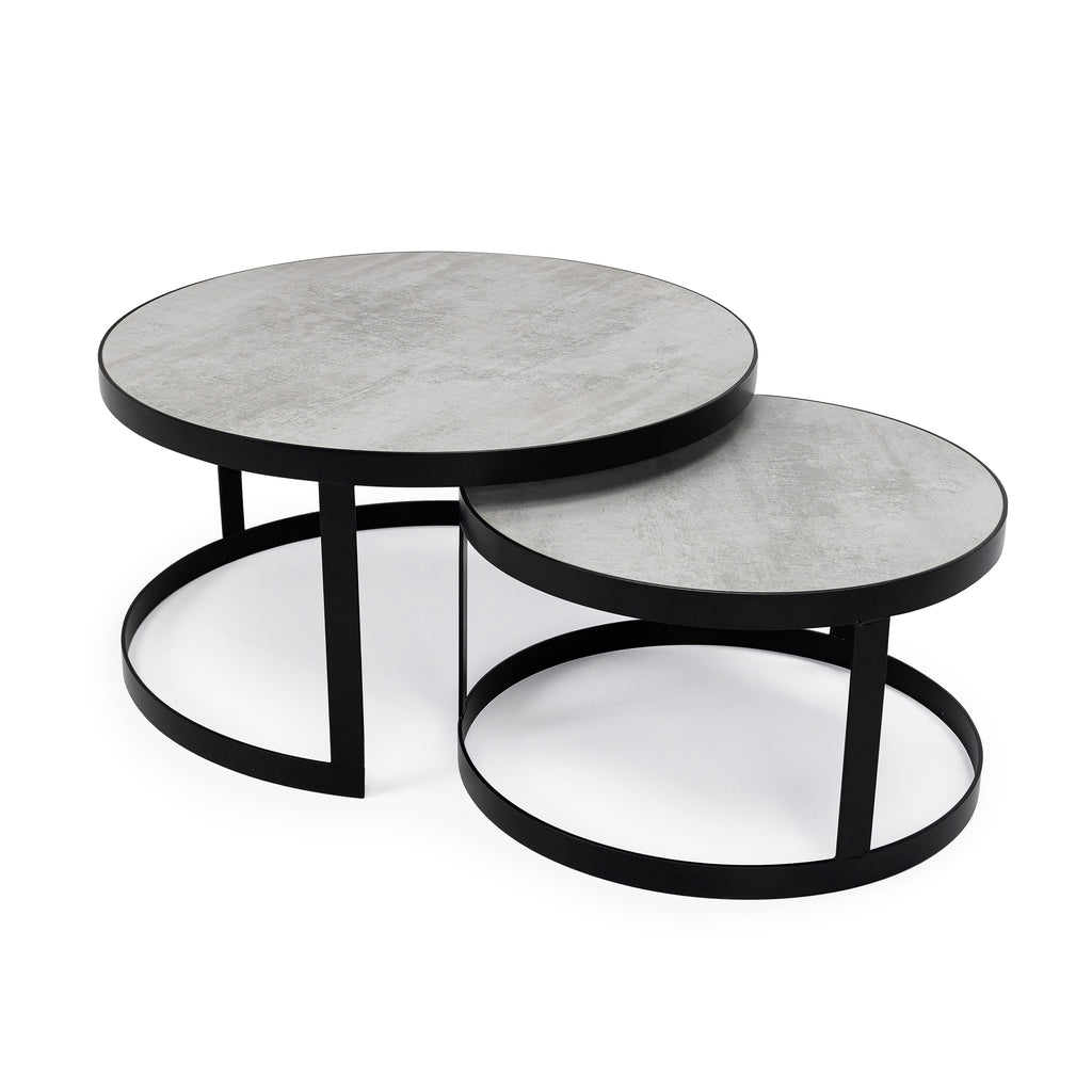 Salontafelset 'Saar' rond 80 en 60cm, kleur zwart / beton