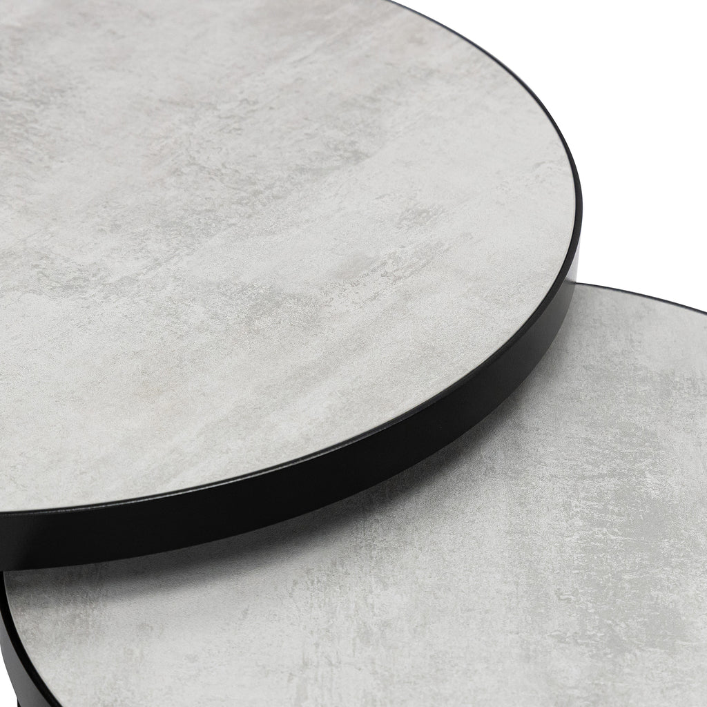 Salontafelset 'Saar' rond 80 en 60cm, kleur zwart / beton