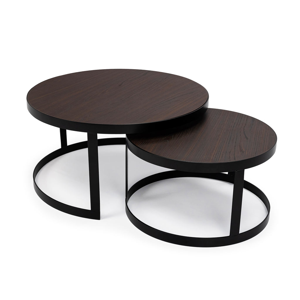 Salontafelset 'Saar' rond 80 en 60cm, kleur zwart / bruin hout