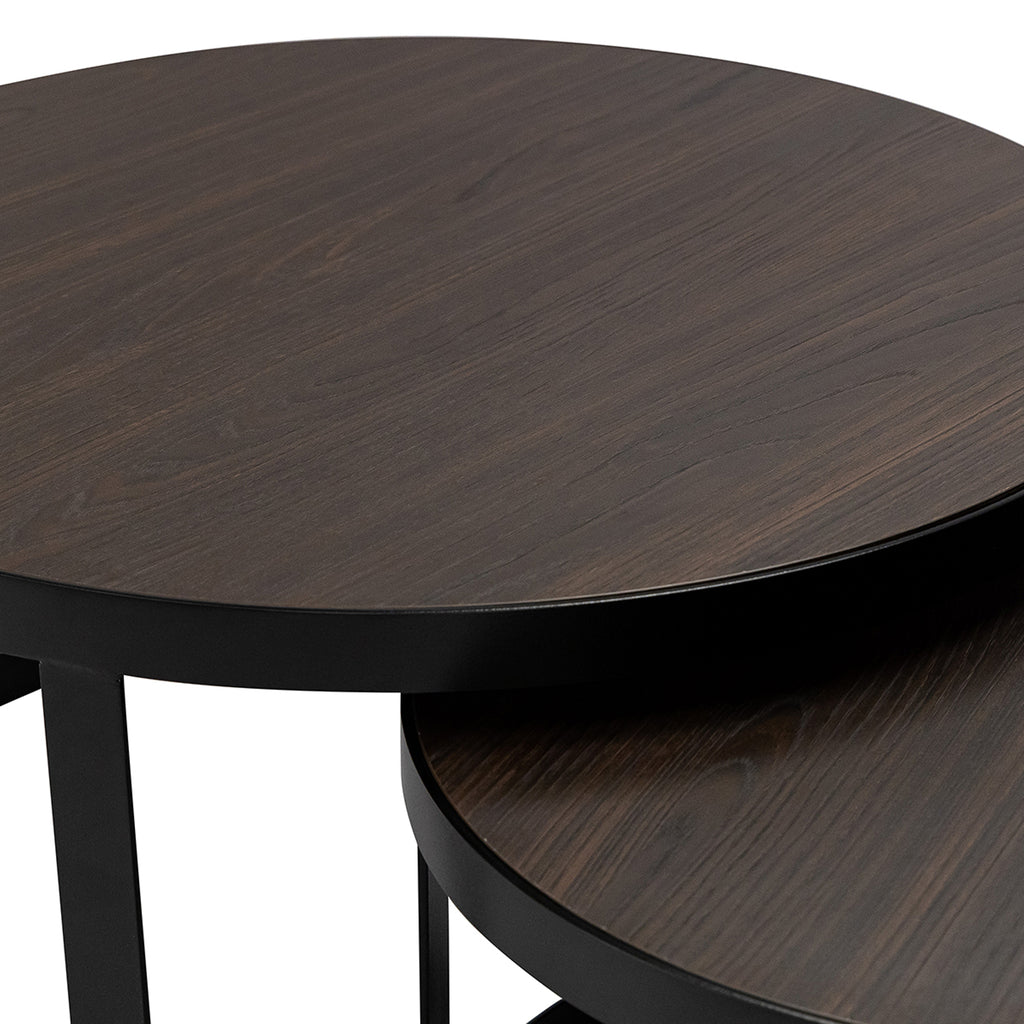 Salontafelset 'Saar' rond 80 en 60cm, kleur zwart / bruin hout