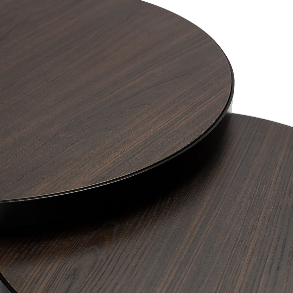 Salontafelset 'Saar' rond 80 en 60cm, kleur zwart / bruin hout