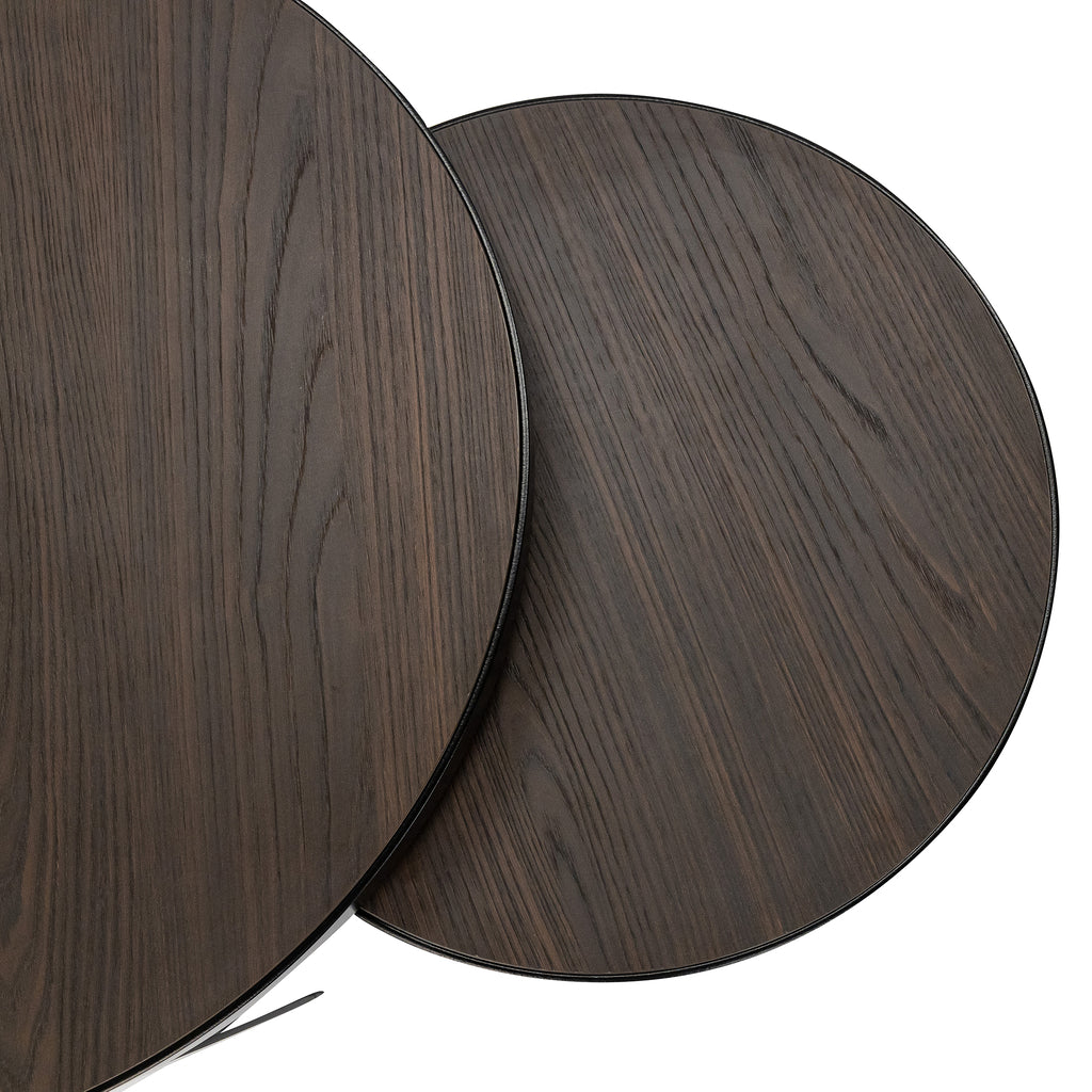 Salontafelset 'Saar' rond 80 en 60cm, kleur zwart / bruin hout
