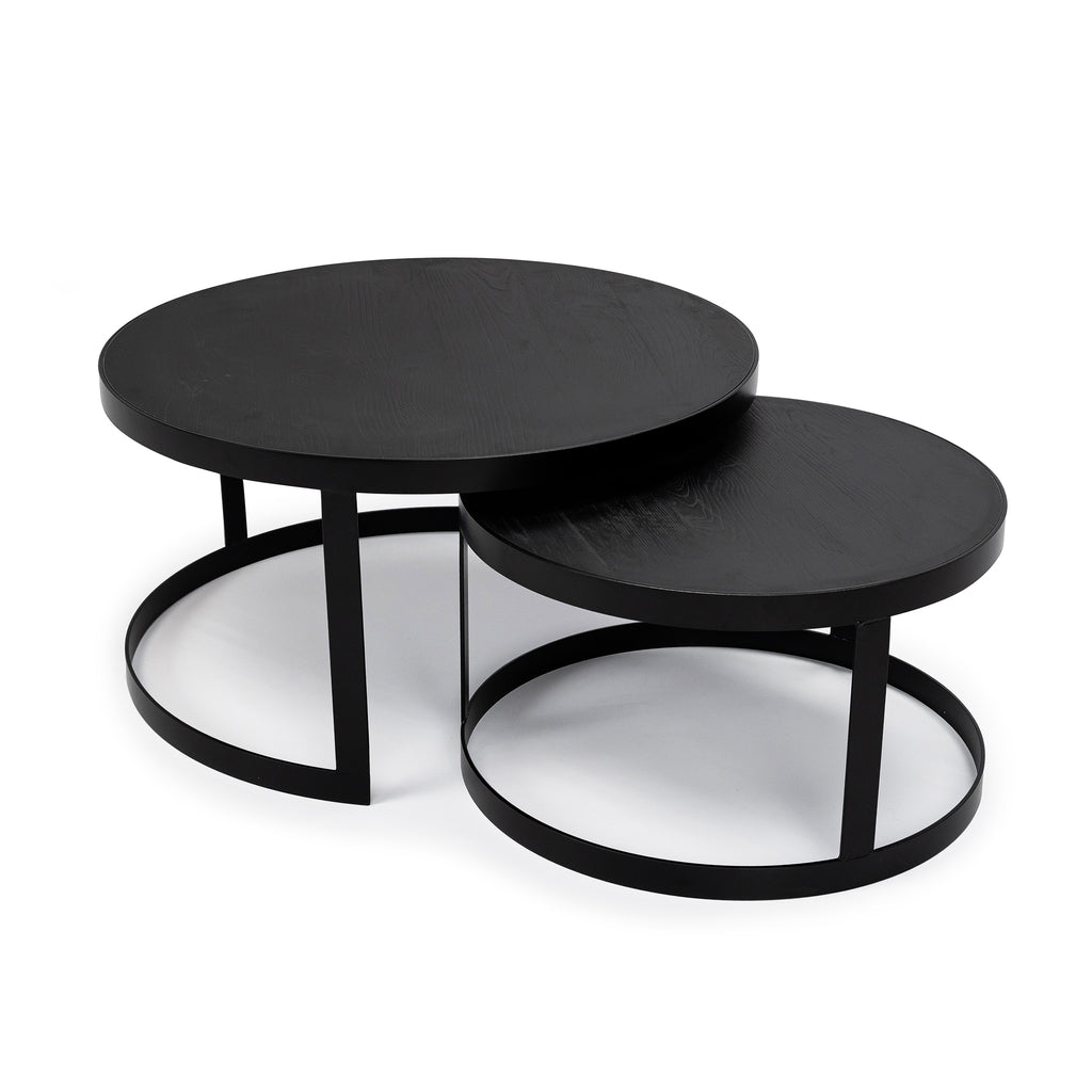 Salontafelset 'Saar' rond 80 en 60cm, kleur zwart / zwart eiken