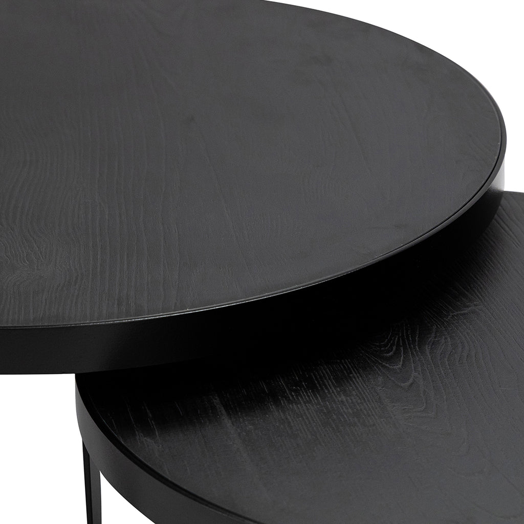 Salontafelset 'Saar' rond 80 en 60cm, kleur zwart / zwart eiken