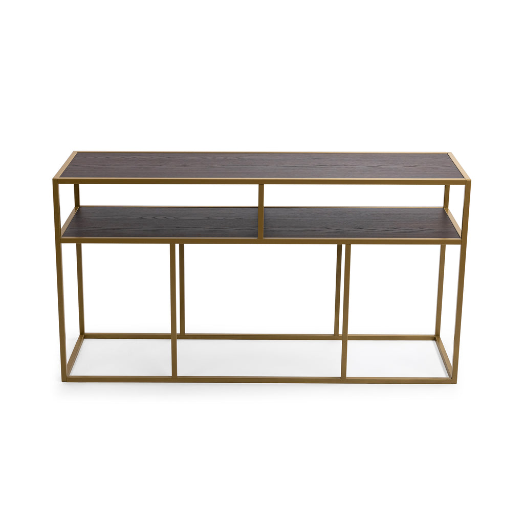 Console Teun 150 cm, kleur goud / bruin hout