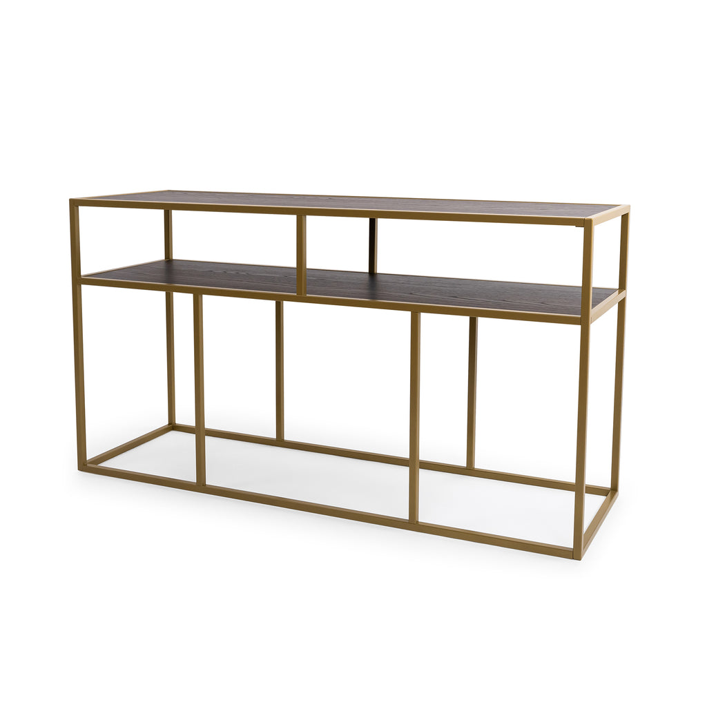 Console Teun 150 cm, kleur goud / bruin hout