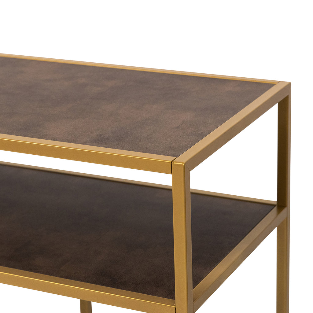 Console Teun 150 cm, kleur goud / lederlook bruin