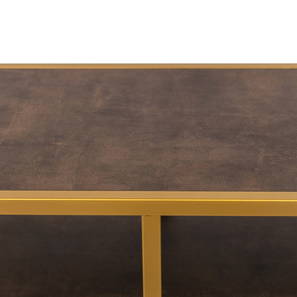 Console Teun 150 cm, kleur goud / lederlook bruin