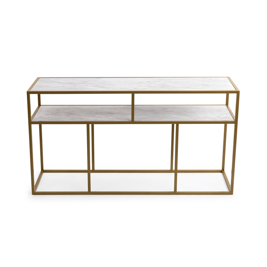 Console Teun 150 cm, kleur goud / wit marmer