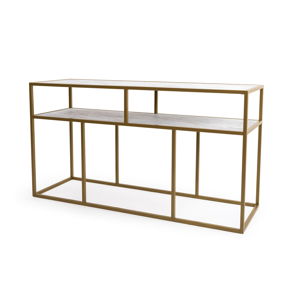 Console Teun 150 cm, kleur goud / wit marmer