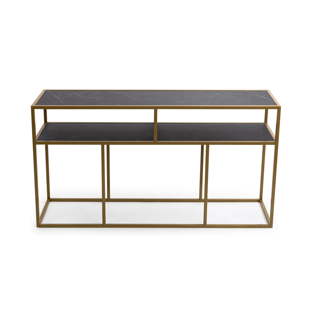 Console Teun 150 cm, kleur goud / zwart marmer