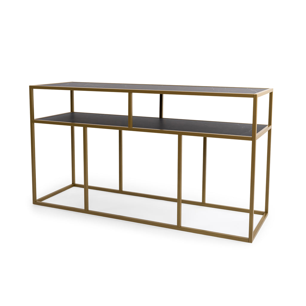Console Teun 150 cm, kleur goud / zwart marmer