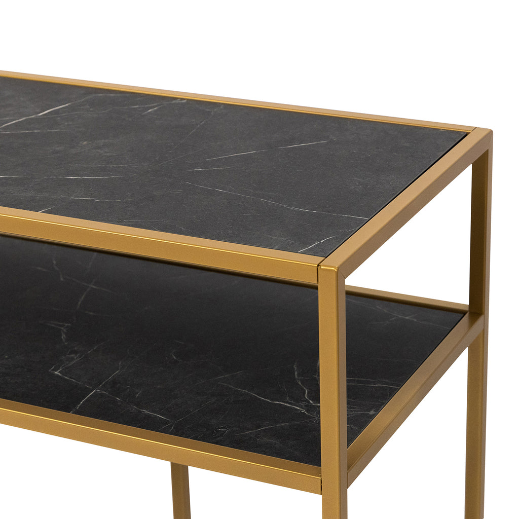 Console Teun 150 cm, kleur goud / zwart marmer