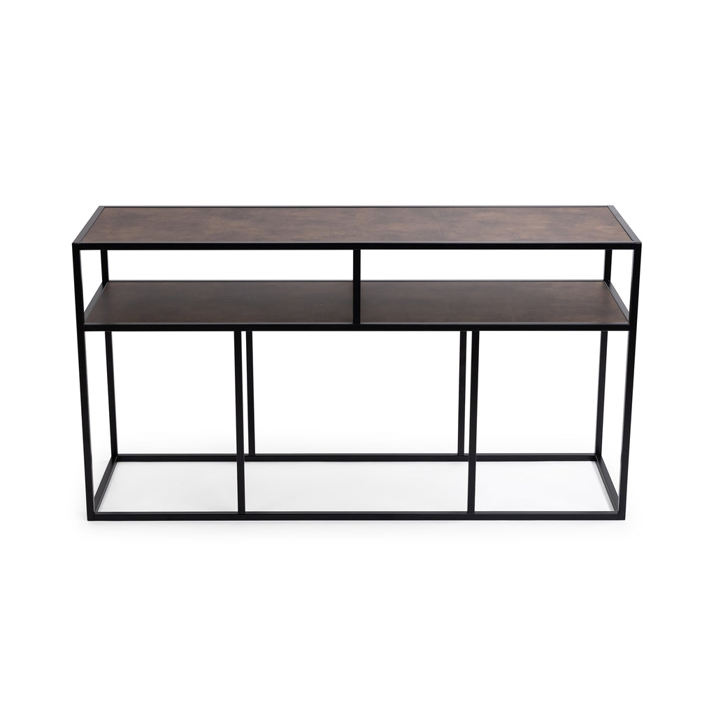 Console Teun 150 cm, kleur zwart / lederlook bruin