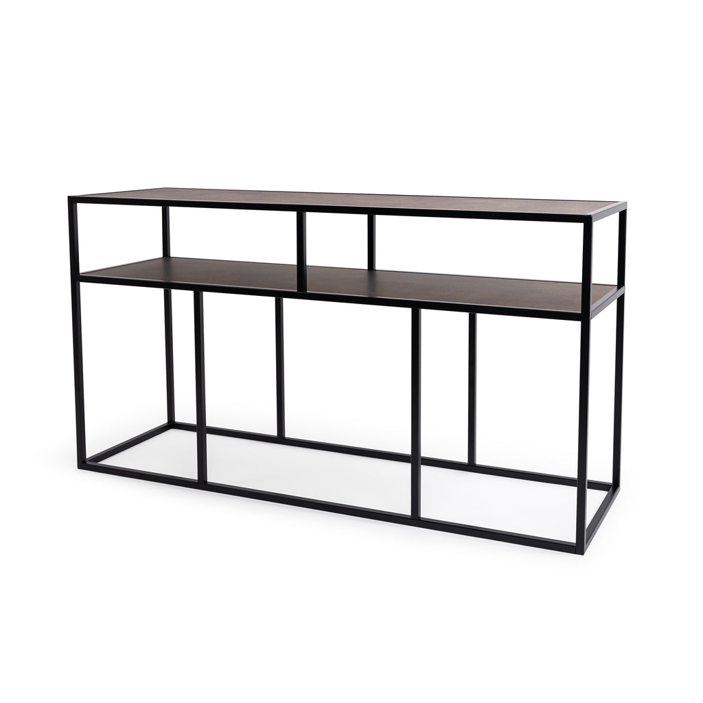 Console Teun 150 cm, kleur zwart / lederlook bruin