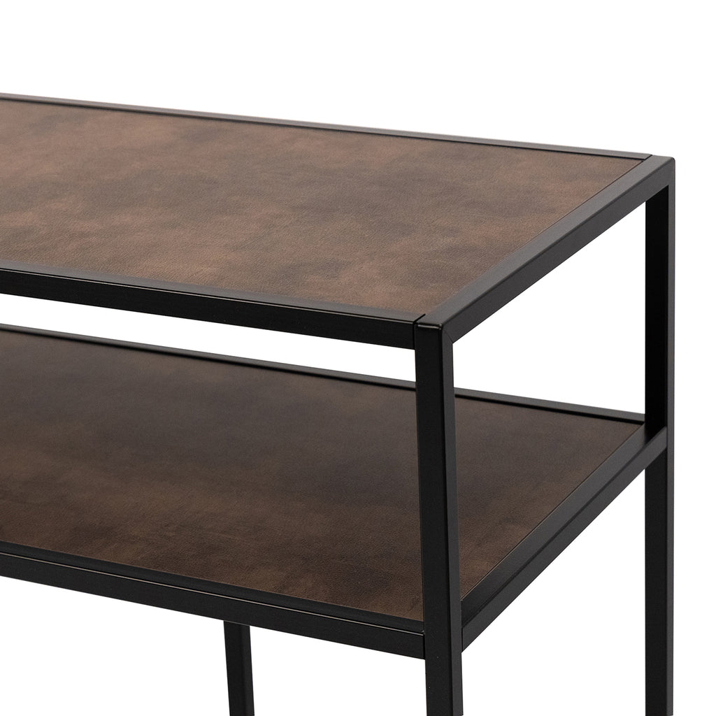 Console Teun 150 cm, kleur zwart / lederlook bruin