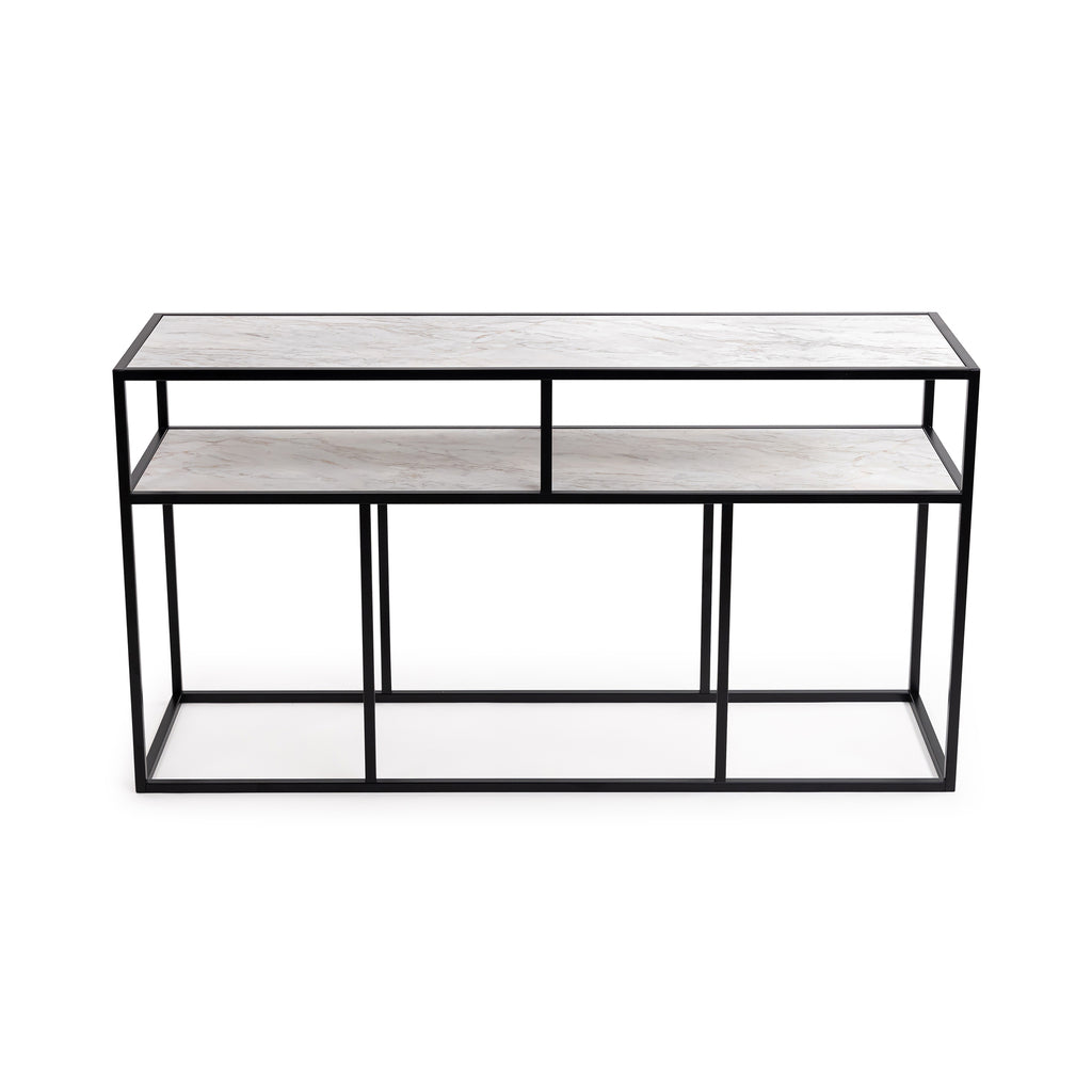 Console Teun 150 cm, kleur zwart / wit marmer