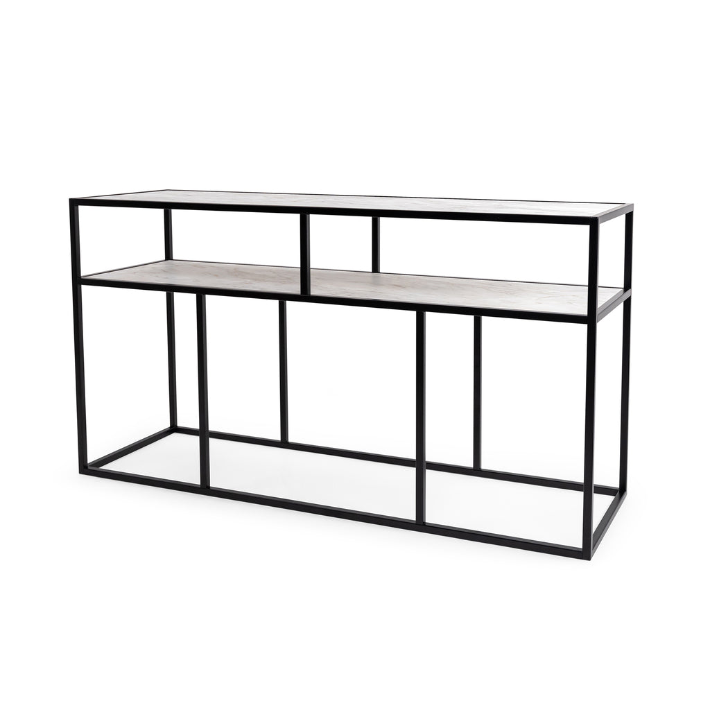 Console Teun 150 cm, kleur zwart / wit marmer