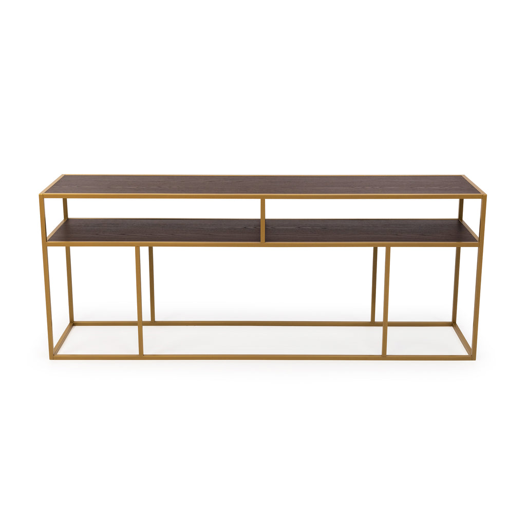 Console Teun 200 cm, kleur goud / bruin hout