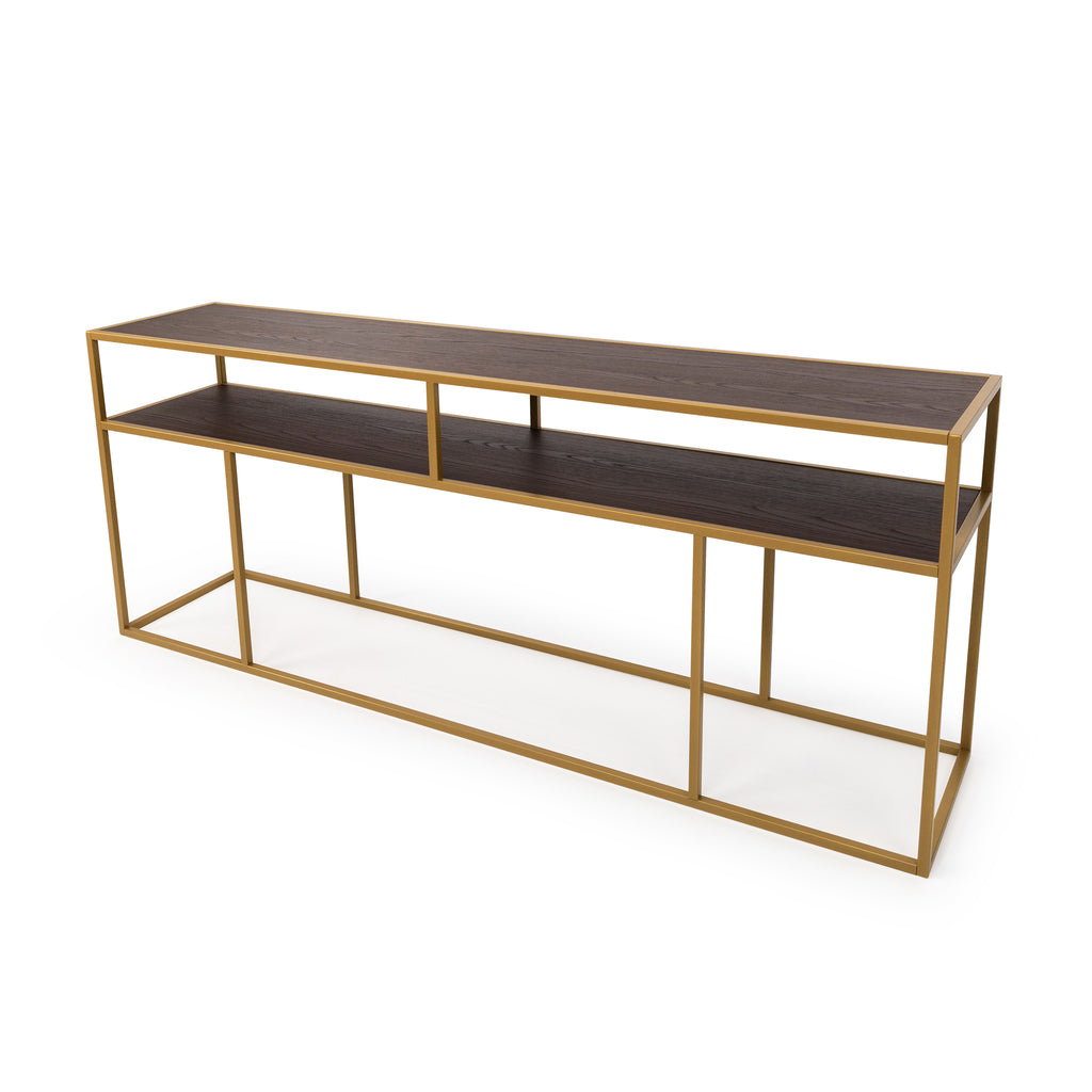 Console Teun 200 cm, kleur goud / bruin hout