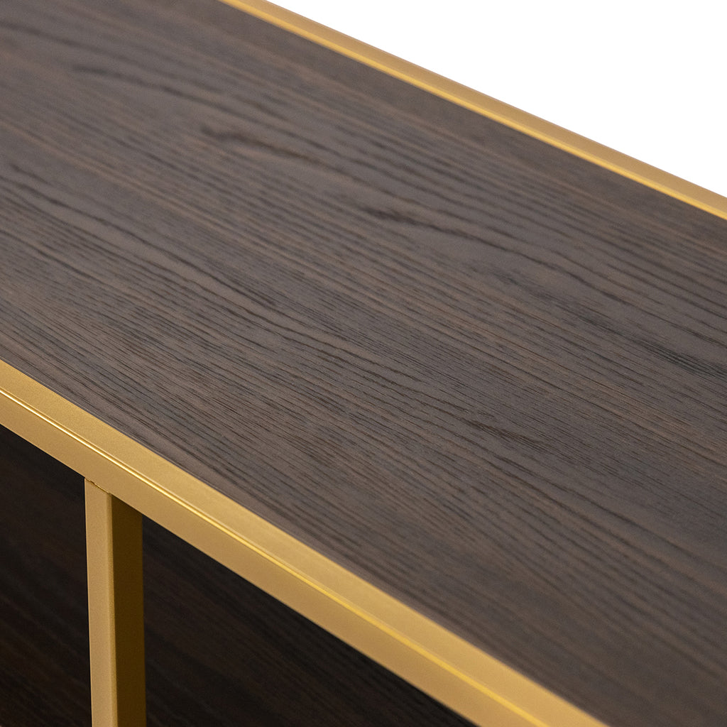 Console Teun 200 cm, kleur goud / bruin hout