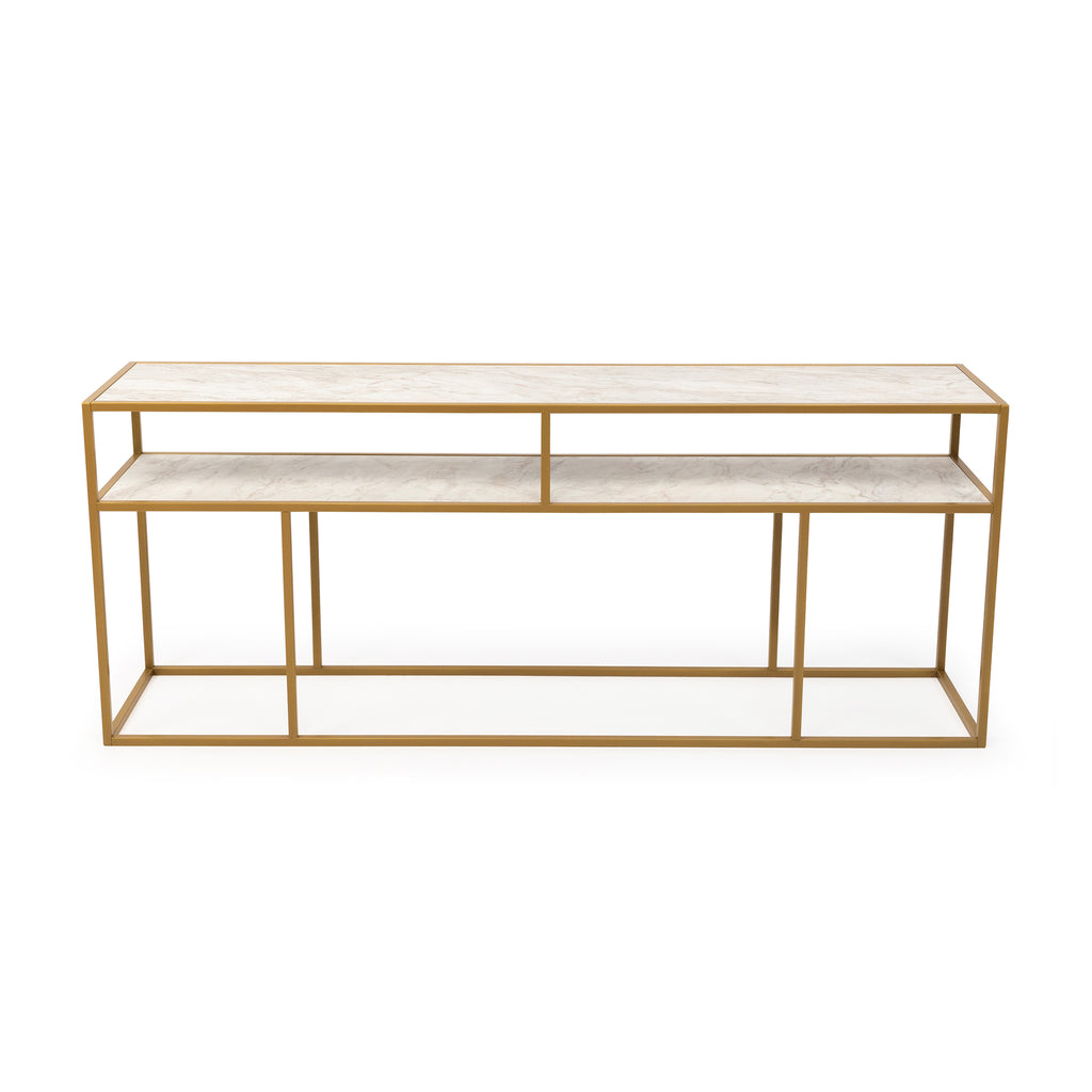 Console Teun 200 cm, kleur goud / wit marmer
