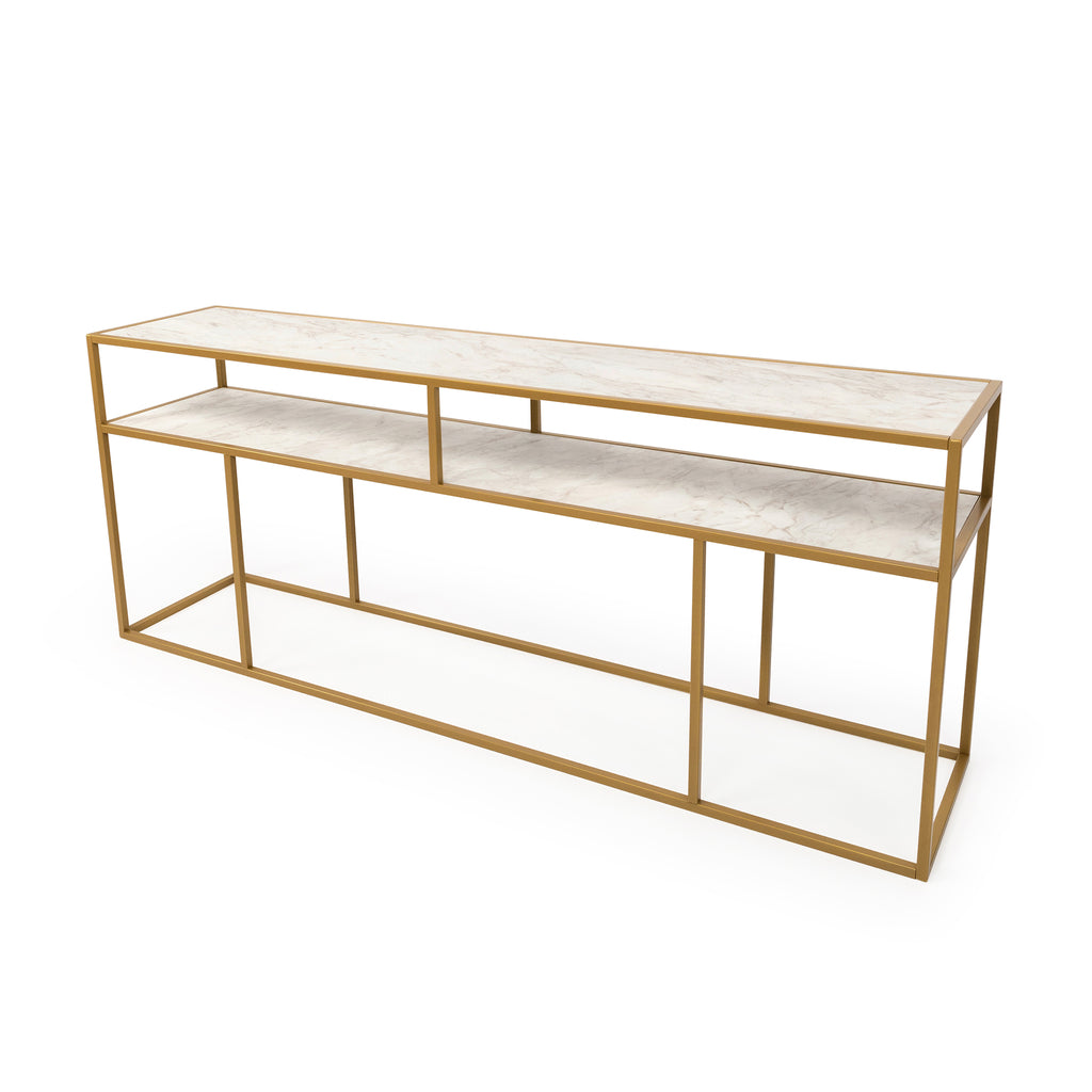 Console Teun 200 cm, kleur goud / wit marmer