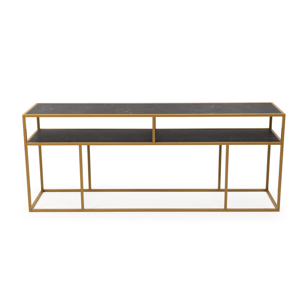 Console Teun 200 cm, kleur goud / zwart marmer