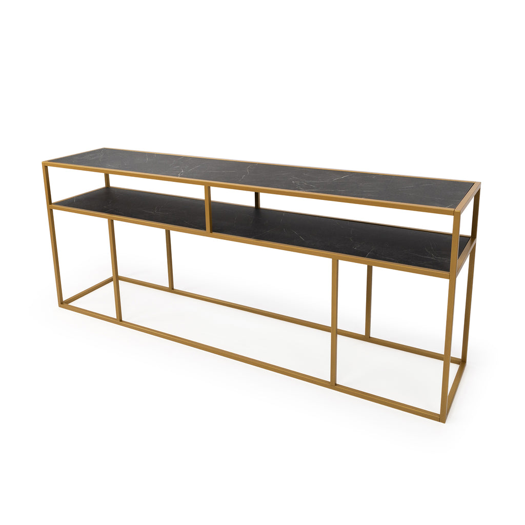 Console Teun 200 cm, kleur goud / zwart marmer