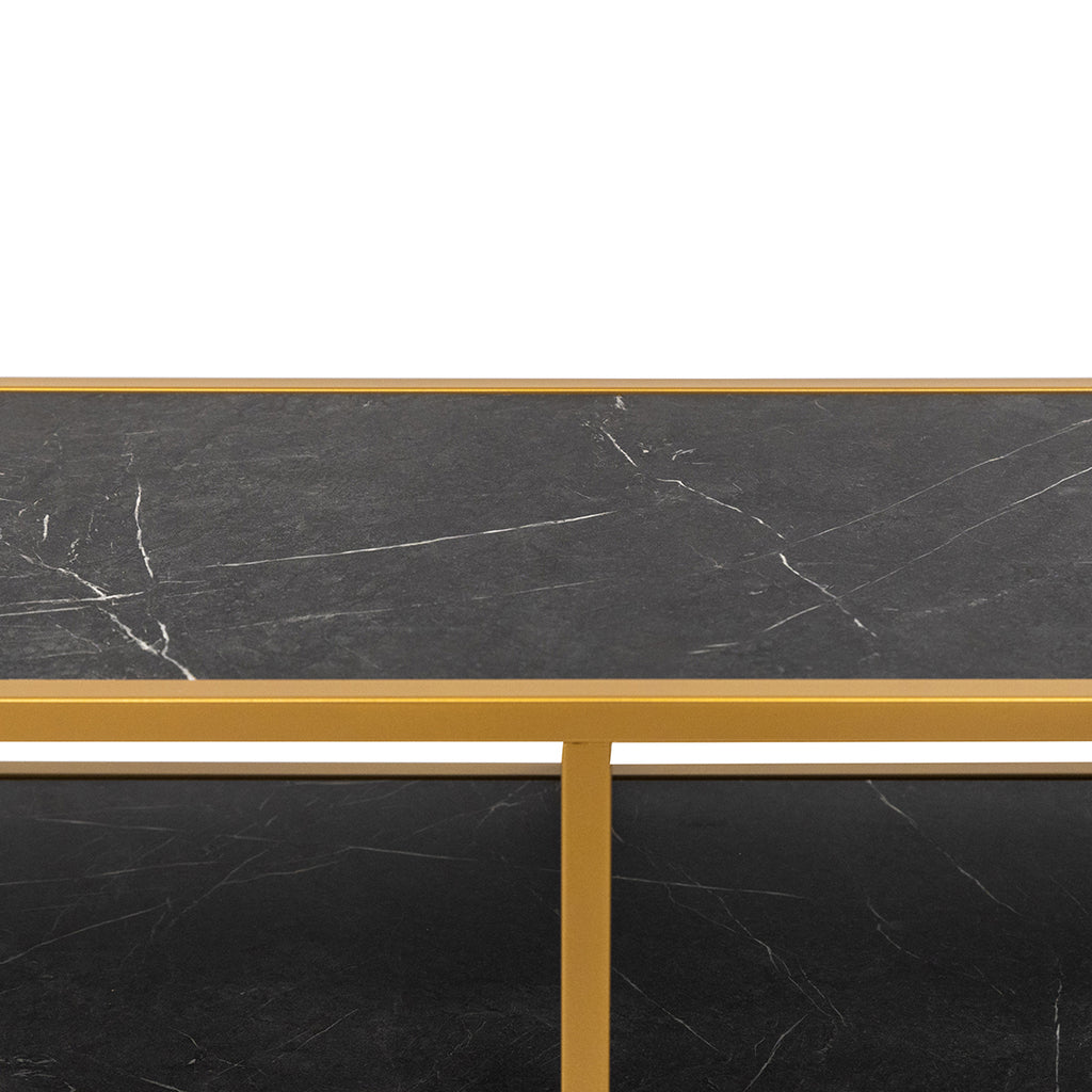 Console Teun 200 cm, kleur goud / zwart marmer