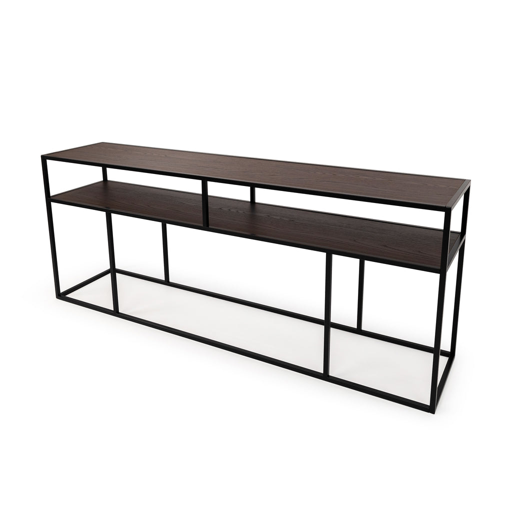 Console Teun 200 cm, kleur zwart / bruin hout