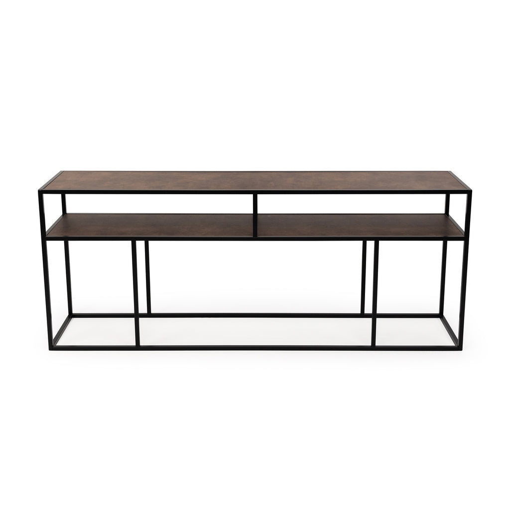 Console Teun 200 cm, kleur zwart / lederlook bruin