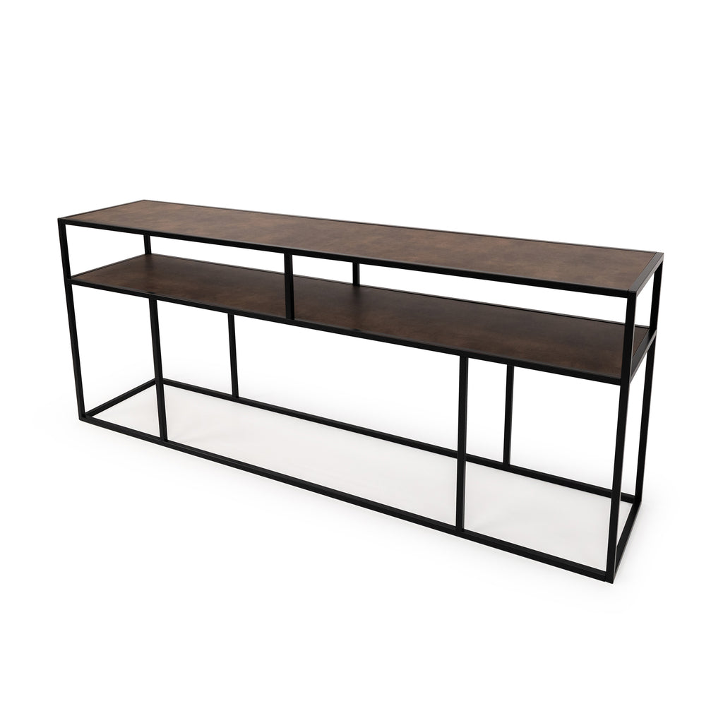 Console Teun 200 cm, kleur zwart / lederlook bruin