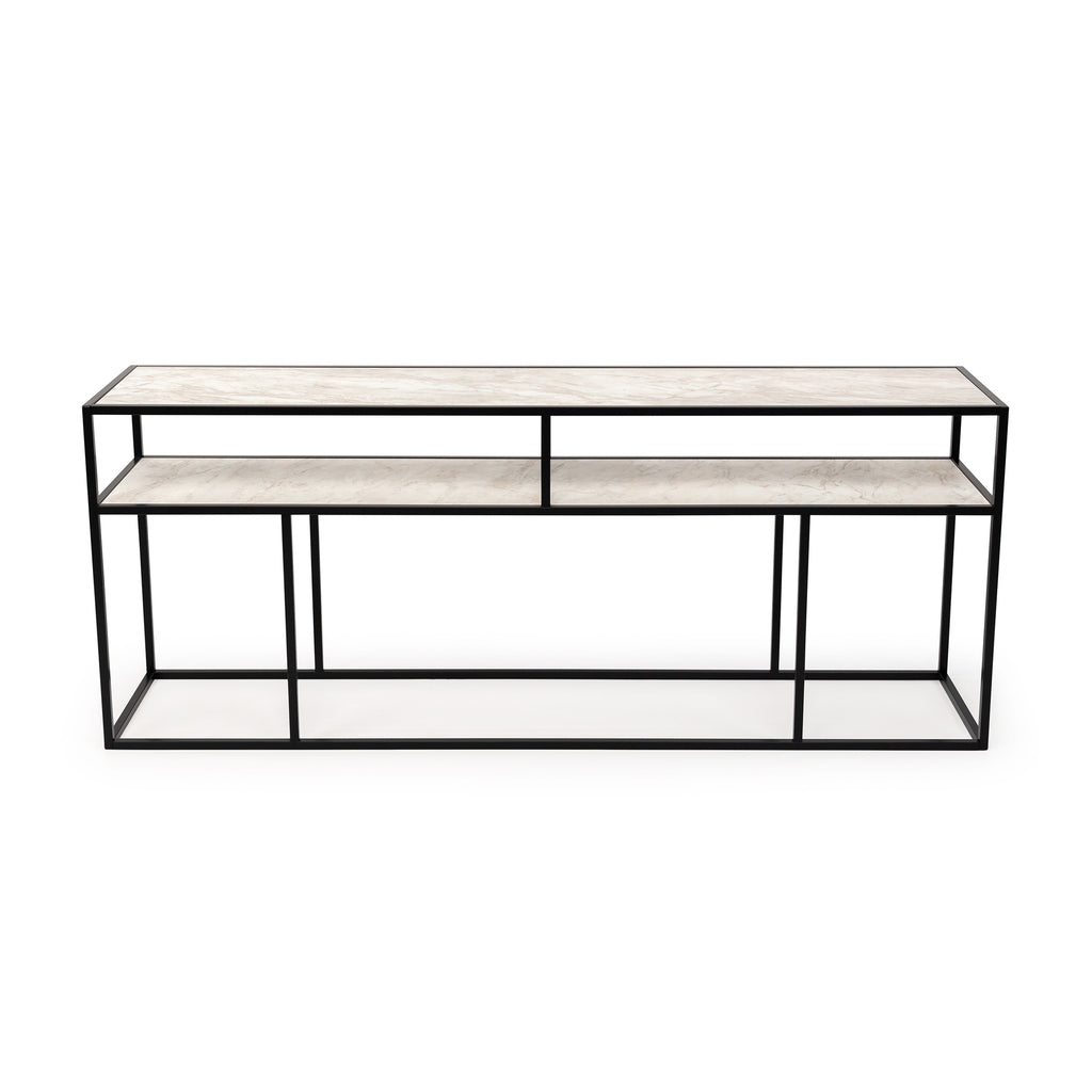Console Teun 200 cm, kleur zwart / wit marmer