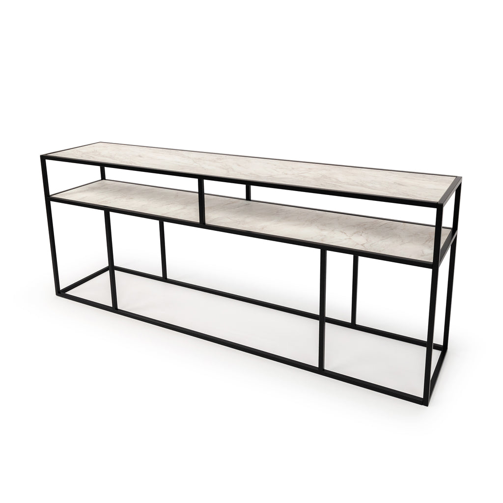 Console Teun 200 cm, kleur zwart / wit marmer