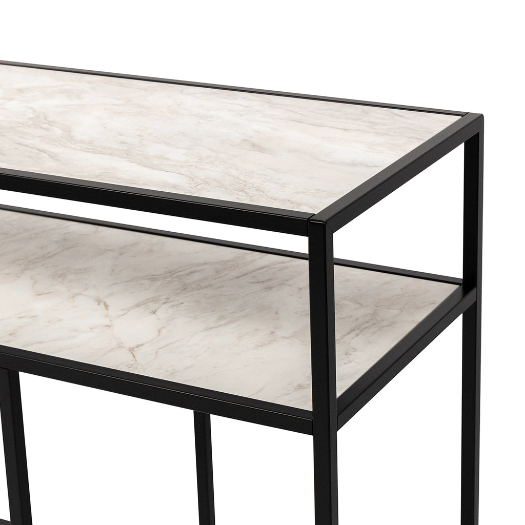 Console Teun 200 cm, kleur zwart / wit marmer