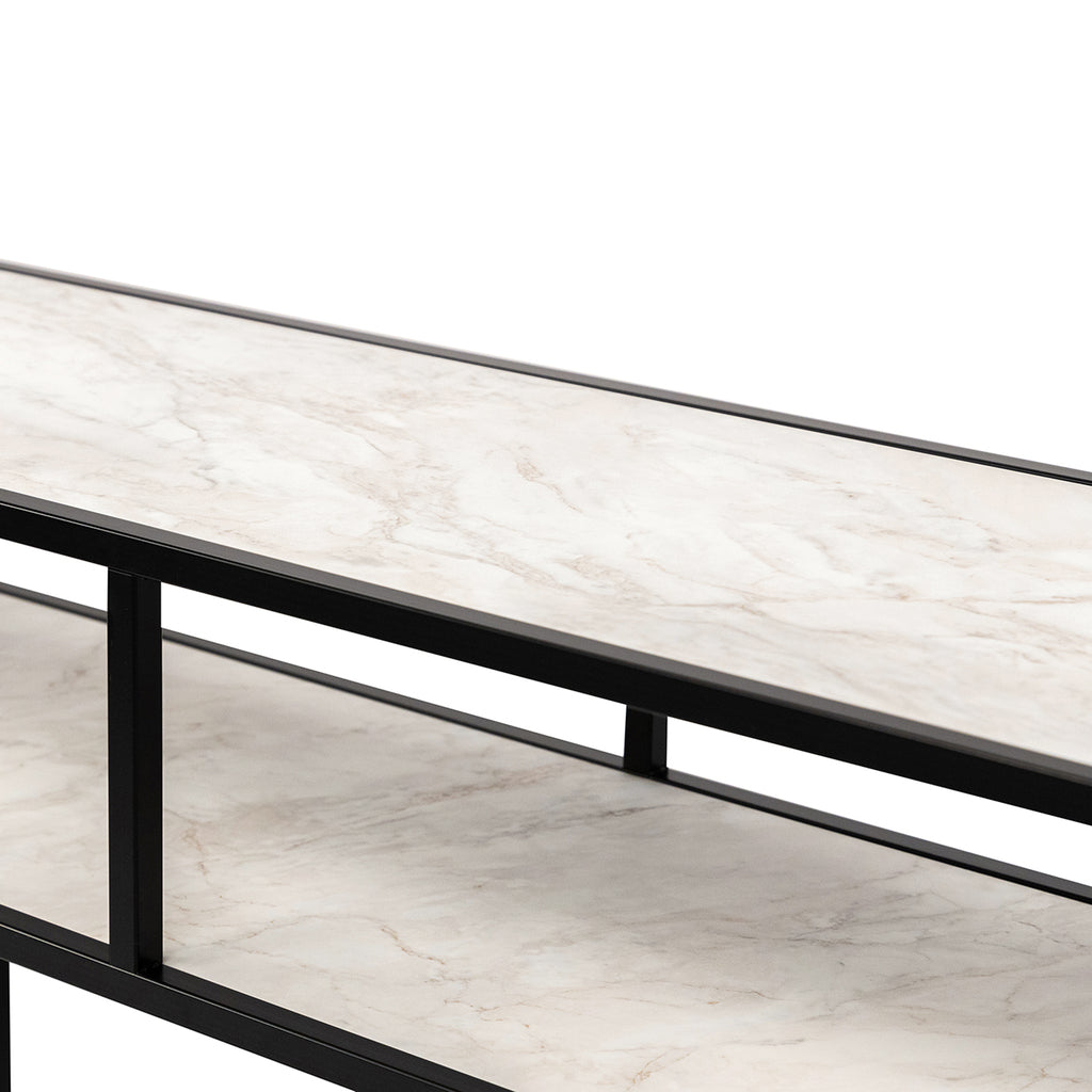 Console Teun 200 cm, kleur zwart / wit marmer